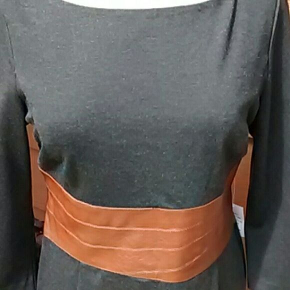 Venus Gray Knit Dress with Faux Leather - Picture 2 of 6